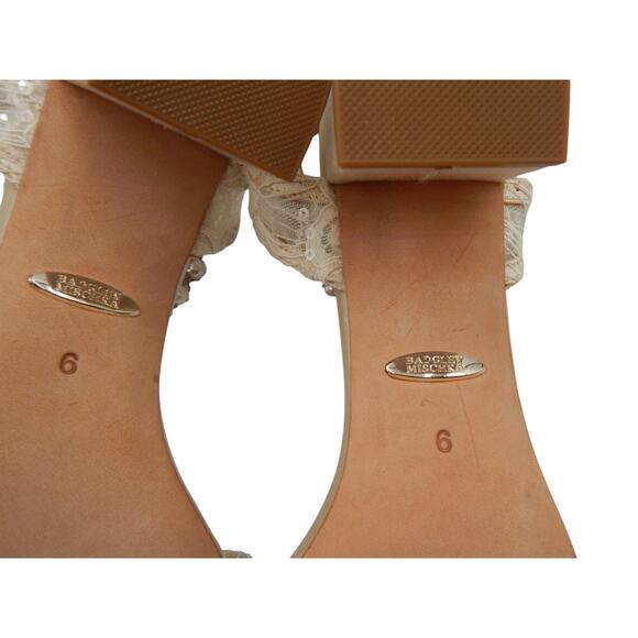 Badgley Mischka Koko Pearl & Rhinestone Lace Block Heel Bridal Sandals Ivory 6 - Picture 9 of 10